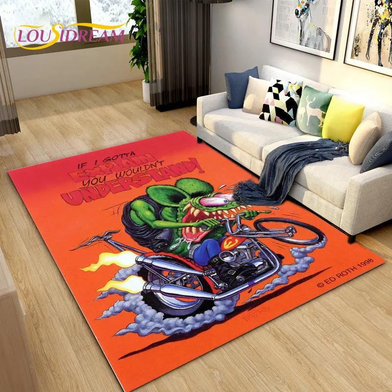 Tappeto Area Cartone Animato Divertente Rat Fink, Tappeto per Soggiorno Camera da Letto Garage Divano Decorazione Zerbino, Tappetino Antiscivolo da Gioco per Bambini