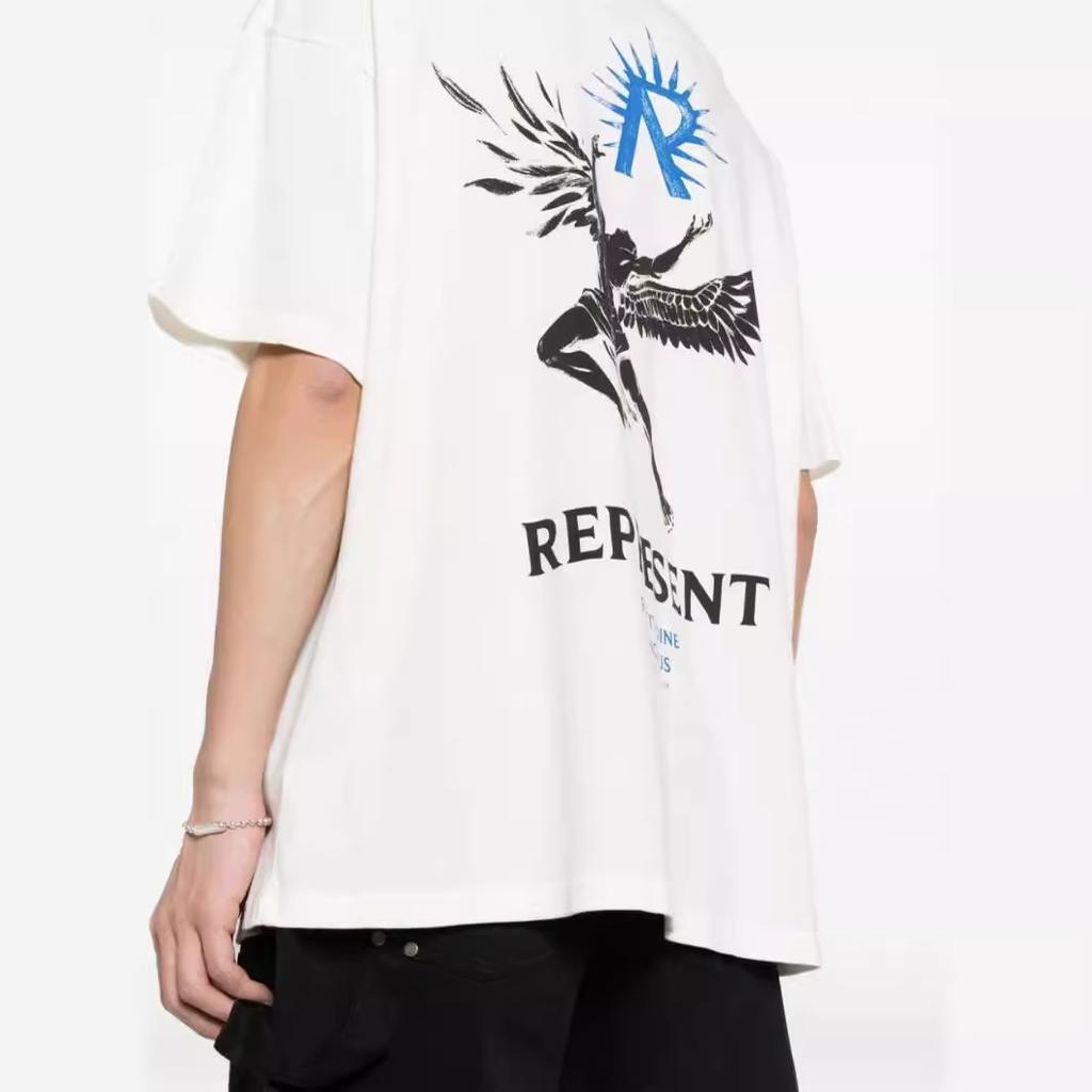 Represent Trendy Brand Loose Heavy Men and Women Couple High Street Top Sun Angel Print Short Sleeve T-shirt Tide