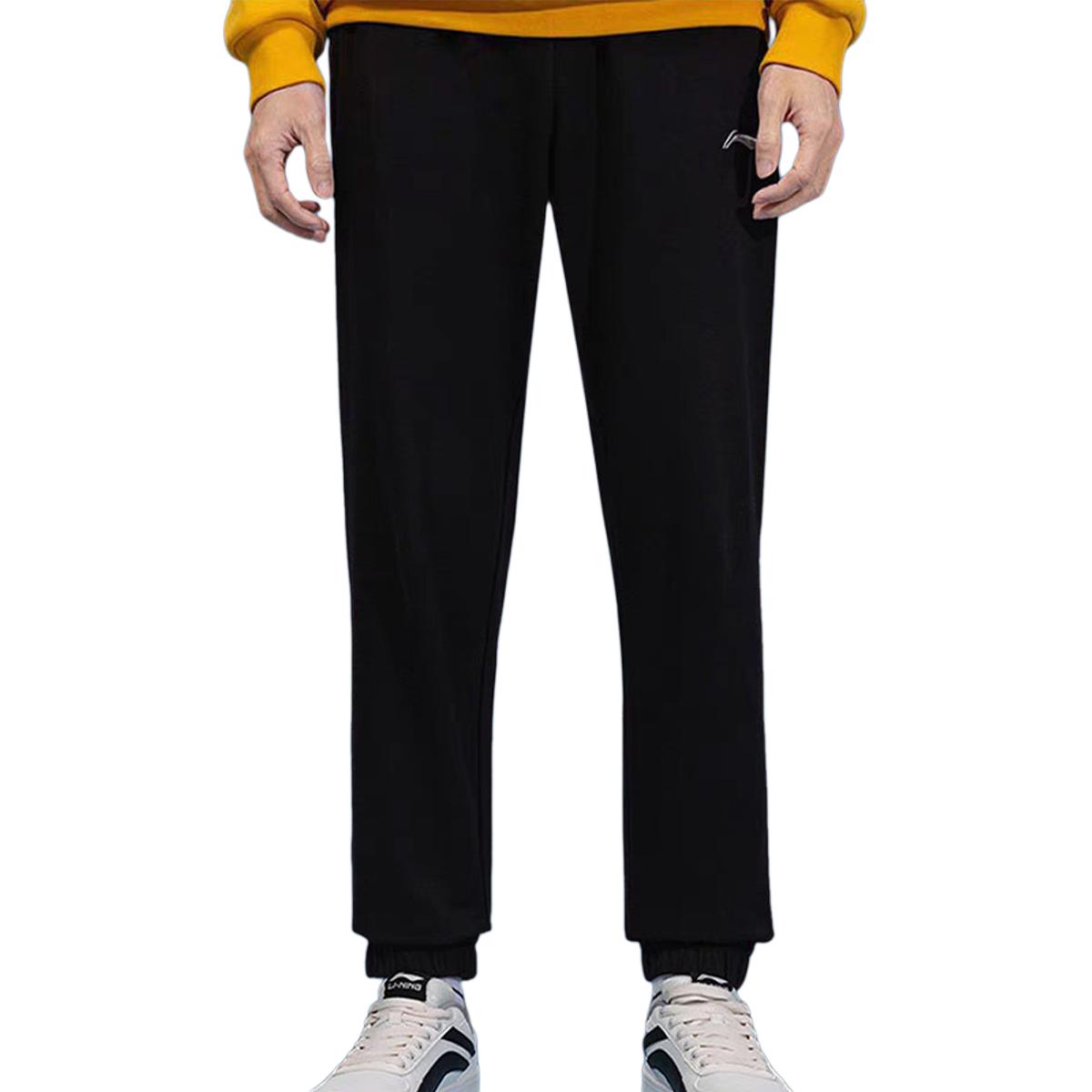 

Спортивные удобные флисовые повседневные брюки с манжетами Li Ning Badminton Series Logo, мужские брюки черного цвета AKLUE51-1