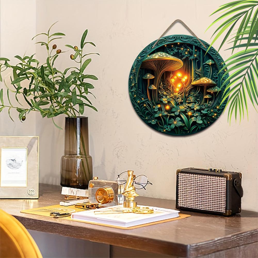 2D Flat Hanging Decorative Signs,interior Wall or Door Decoration,garden Dec,the Pattern Is Mushrooms and Forests,a Housewarming Gift for Friends
