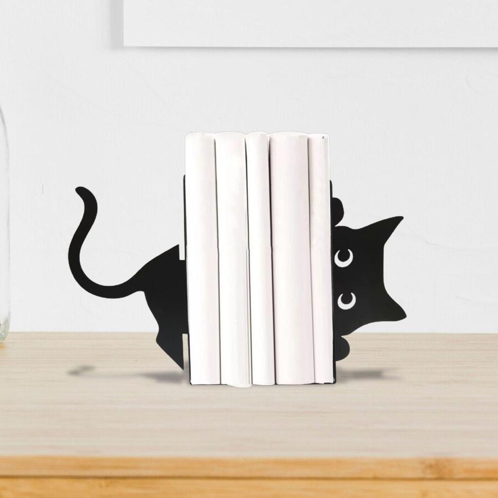 Decorative Cat Bookend Black Cat Book Organizer Animal Ornament Decoration Figurine for Kids Room Shelves Table Home Living Room