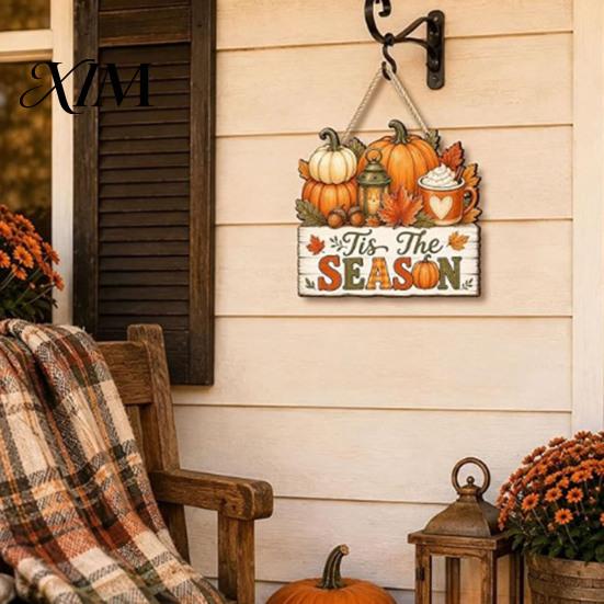 Front Door Welcome Sign Fall Wooden Hanging Sign, Autumn Scarecrow & Pumpkin Maple Leaf Festival Wood Hanger, Harvest Thanksgiving Decor, Farmhouse