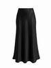 Chinese Style Black Acetate High-Waist Bodycon Fishtail Skirt, Bias Cut Drapey Silk Satin for Women