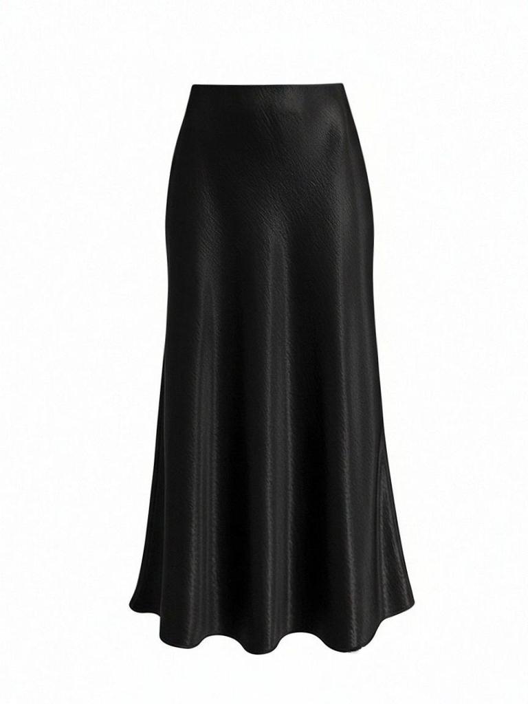 Chinese Style Black Acetate High-Waist Bodycon Fishtail Skirt, Bias Cut Drapey Silk Satin for Women