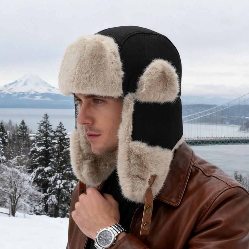 Windproof Winter Plush Hat Fleece Earflap Hat Simple Lei Feng Cap Women