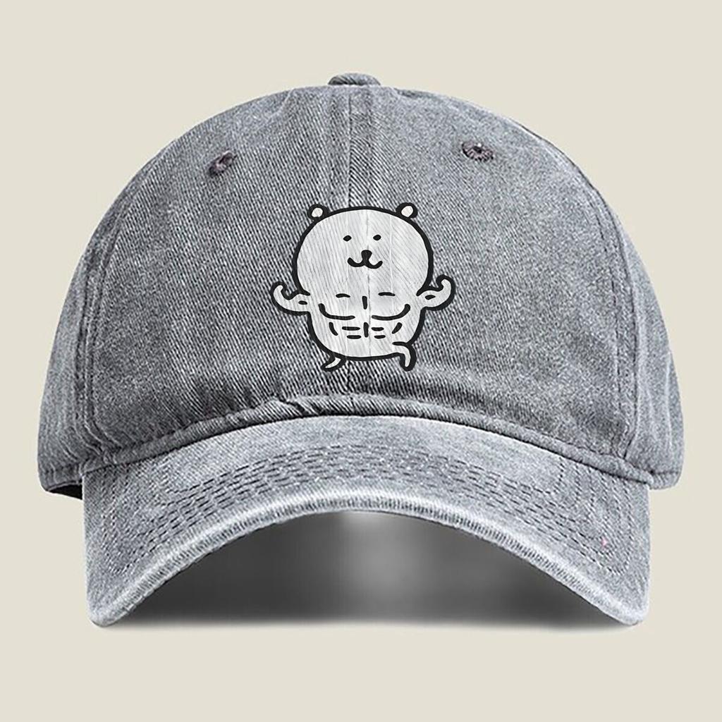 Muscular Bear Illustration Fashion Washed Baseball Cap Hat Outdoor Activities