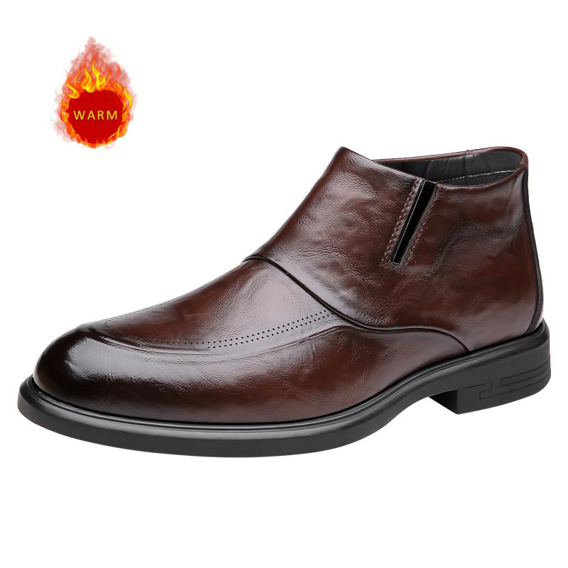 Classic Brand Men's Leather Casual Shoes Pointed High-end Office Business Shoes Fashionable Winter High Top Men's Ankle Boots