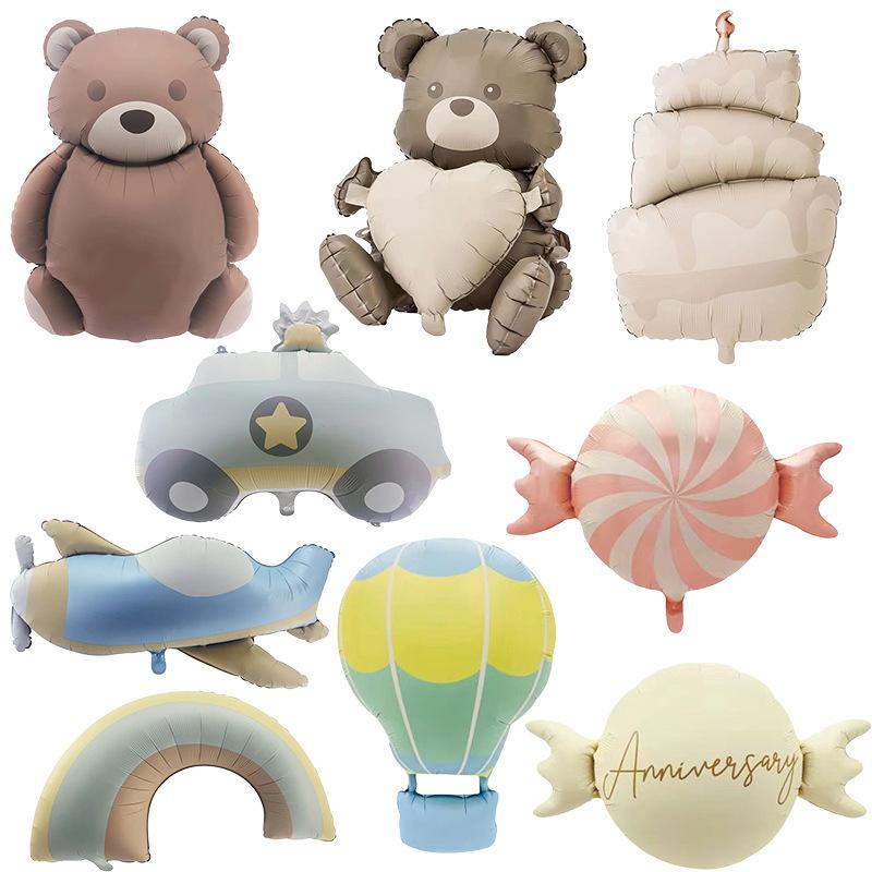 Cartoon Matte Bear Foil Balloons Matte Rainbow Car Plane Balloon Toys Kids Baby Shower Party Birthday Decorations Supplies