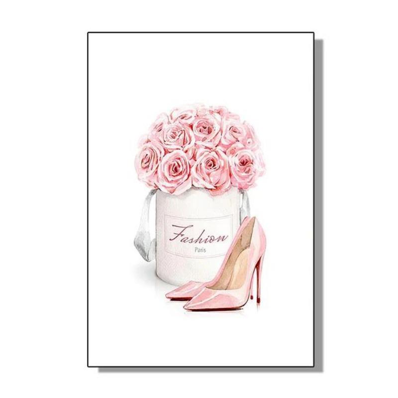 Elegant Perfume Bottle  Pink Flowers Poster Chic Beauty Fashion Canvas Art for Modern Home Living Room Wall Decor