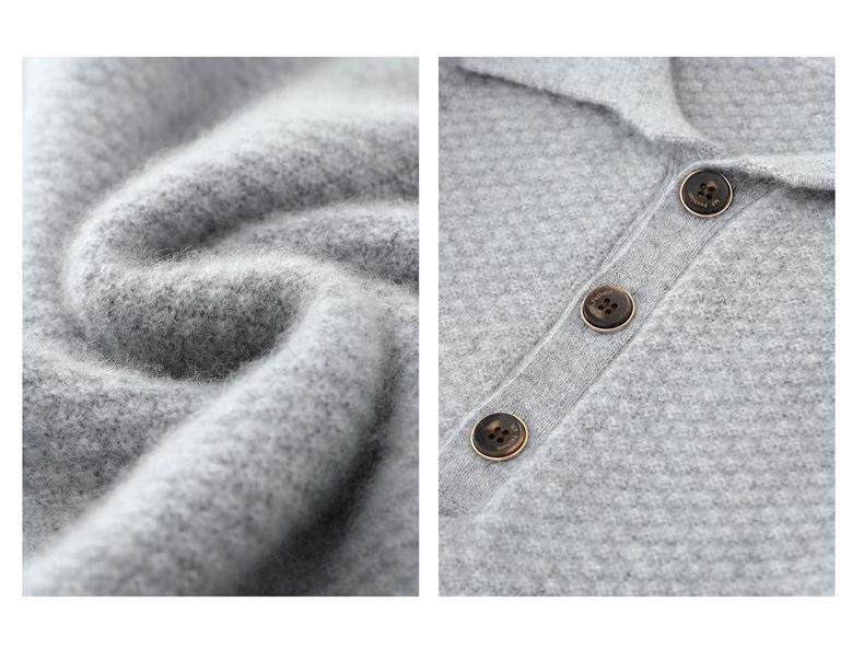Men's Pure Wool Polo Collar Cardigan: Loose, Button-Up, Business Casual Cashmere Knit Sweater