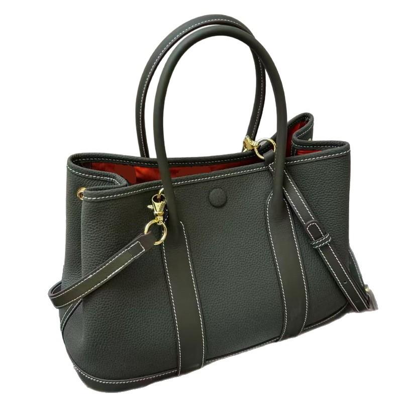 2026 New Genuine Leather Women's Bag Head Layer 30 Garden Velvet Suede Matte Lychee Pattern Handheld Shoulder
