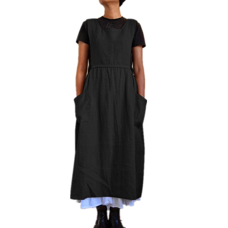 Women's Cotton Linen High Waist Long Apron Dress (2023)