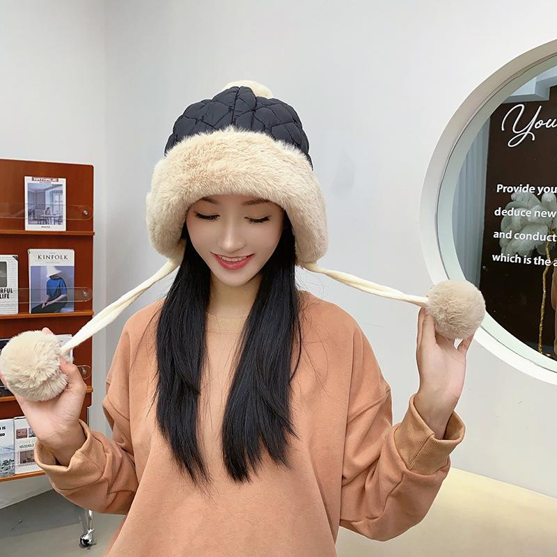 

Winter women s pullover three hair ball cute velvet thickened cold warm solid color knitted hat Adjustable чорний