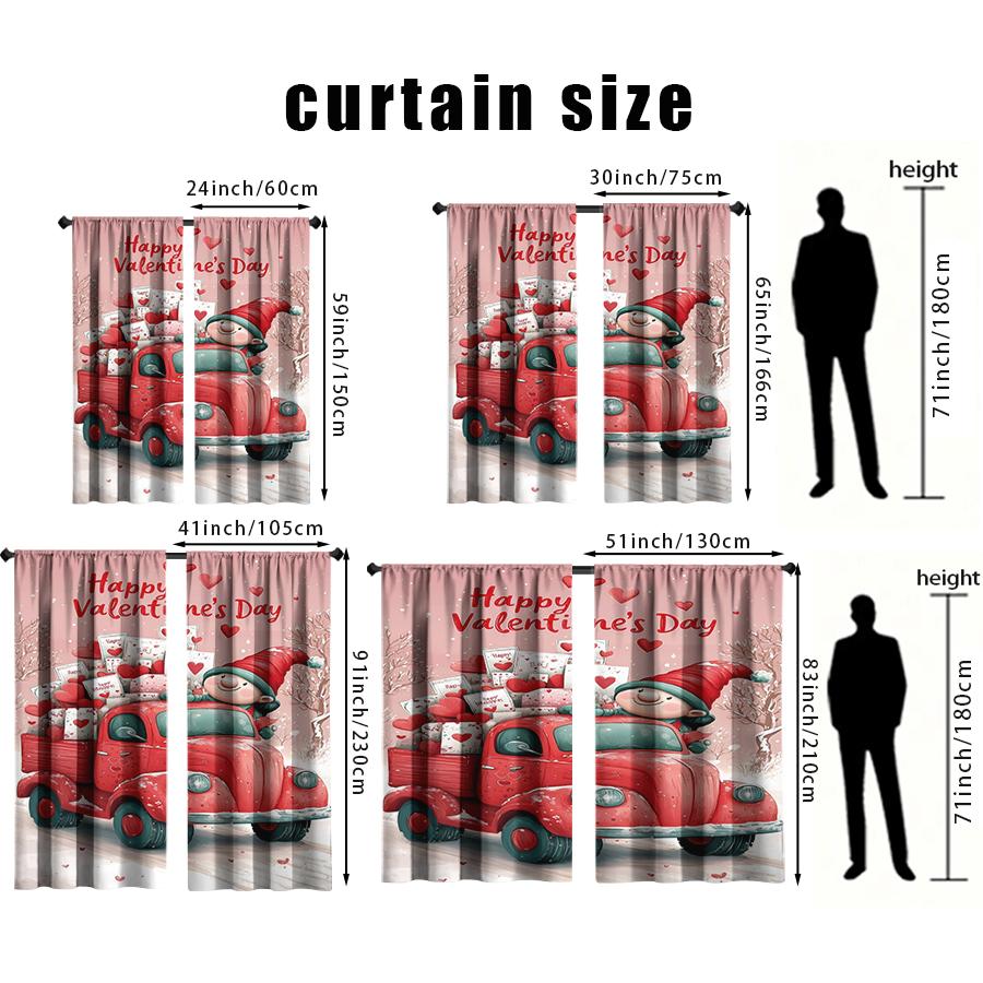 Set Of 2 Happy Valentine Day Gnome Red Truck Curtains Perfect Festive Window Decor Curtain Made Polyester With Rod Pocket