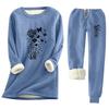 Women's Print Round Neck Warm Suit Long Sleeve Fleece Drawstring Sweatpants Two-Piece Set