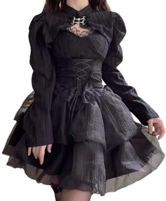 Lolita Set [Lady Lazy] [Lady Lazy] 3-Piece SetGothic Dress, Bustier, Bolero, Skirt, Jirai-kei Cosplay, Above-the-Knee, Black, 3-Piece (L)