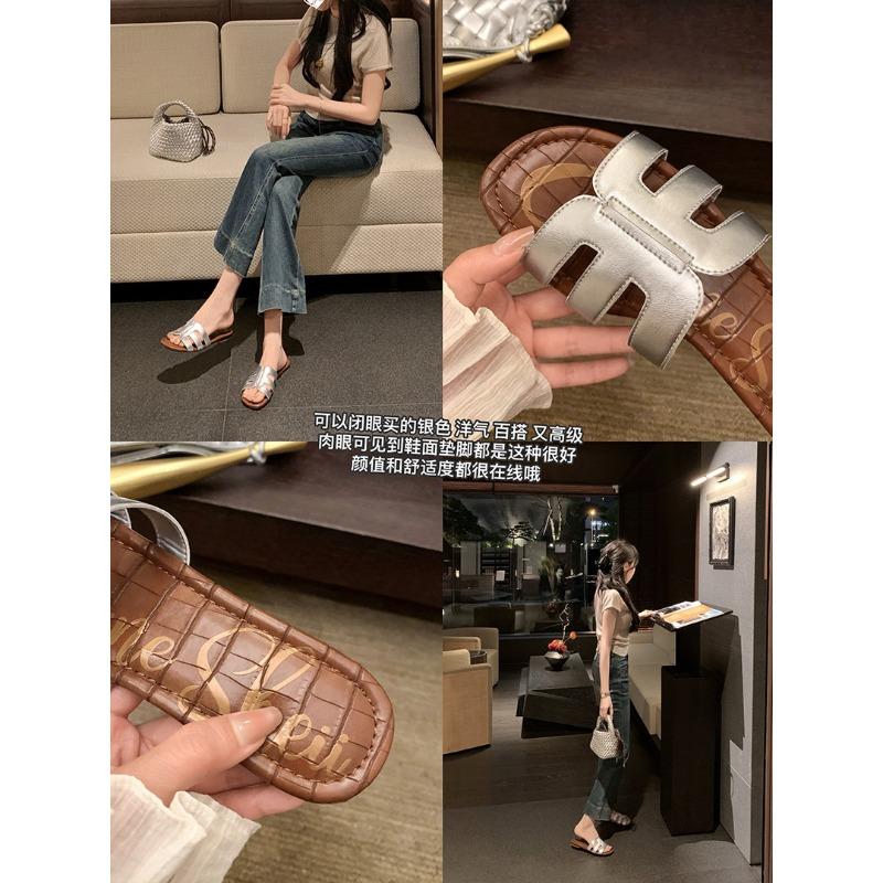 Sheepskin~ h slippers women's genuine leather retro casual beach vacation flat bottom seaside cool slippers outer wear summer