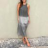 Summer Cotton Linen Dress for Women Casual Sleeveless Tunis Maxi Tank Dress Side Slit Beach Sun Dress