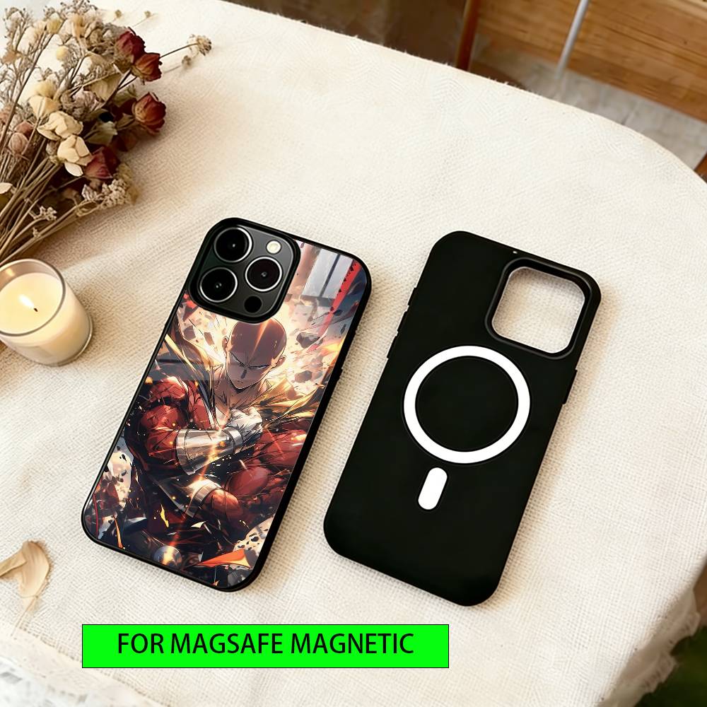 One-Punch Man Phone Case Magnetic with Magsafe Wireless Charging For iPhone17,16,15,14,13,12,11 Plus,Pro