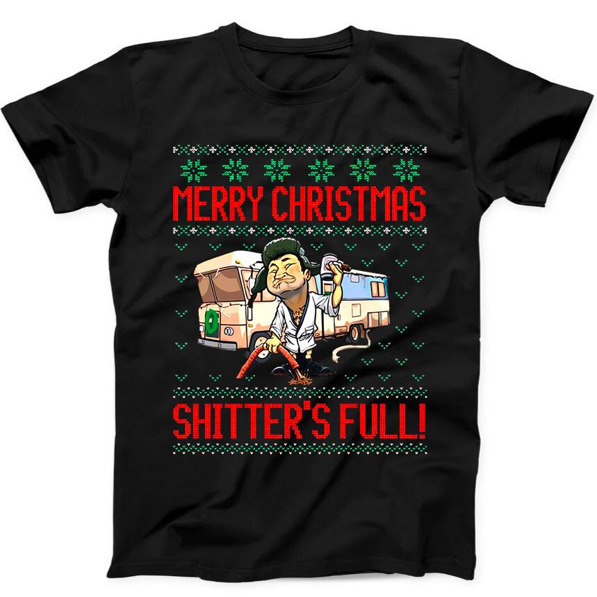 

Merry Christmas Shitters Full Cousin Eddie Funny Gift Tee Black T Shirt 132 S