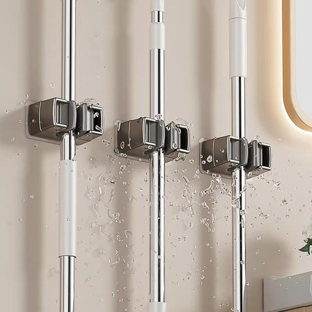 Fixed Clamp Mop Holder Multi-functional Shower Rack Durable Storage Rack Household