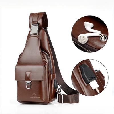 Sac de poitrine pour homme USB Sac de poitrine messager à une épaule Sac décontracté à la mode Sac à dos diagonal