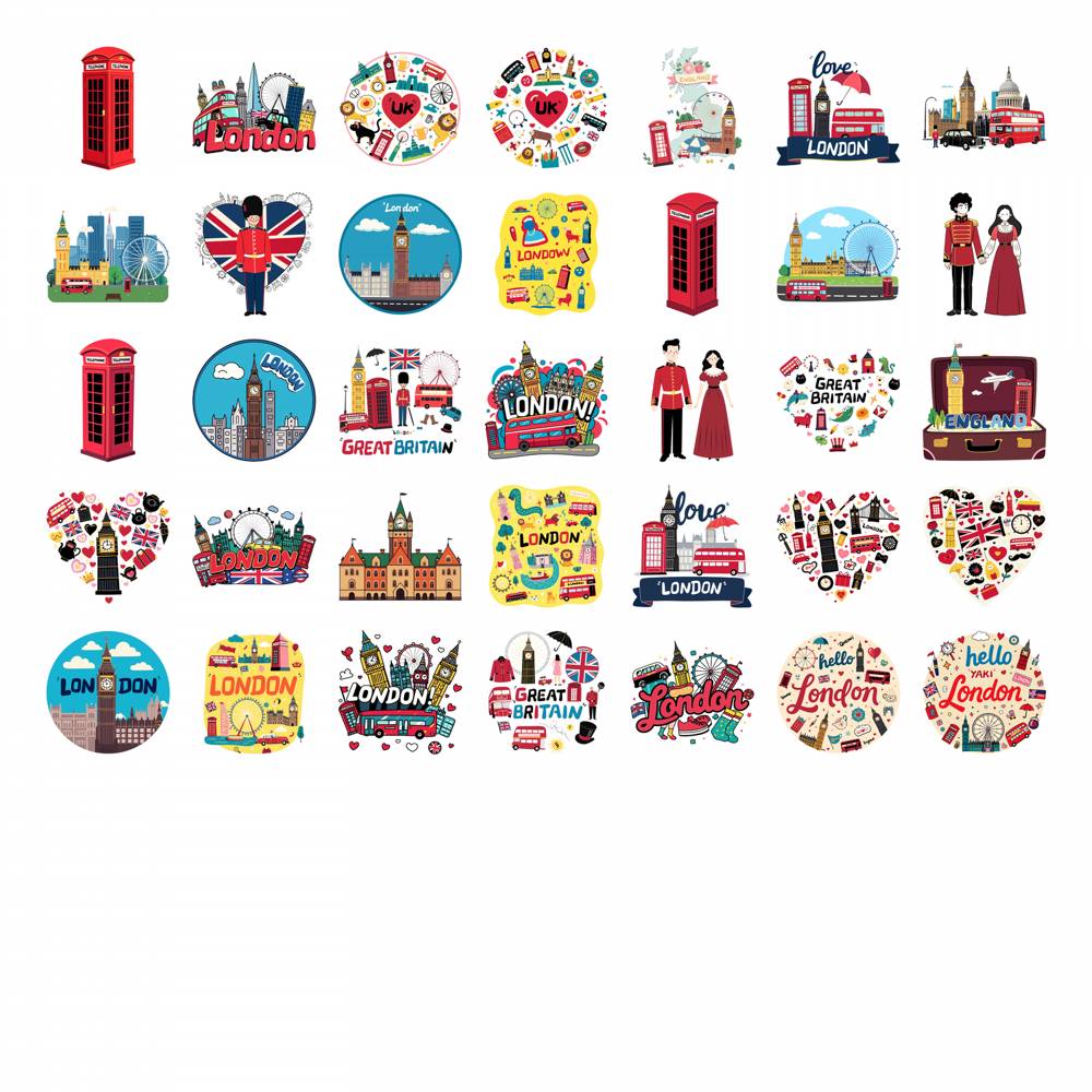 35pcs Cartoon British Culture Stickers Cute Landmarks Stationery Stickers London Stickers For DIY Phone Guitar Laptop Notebook
