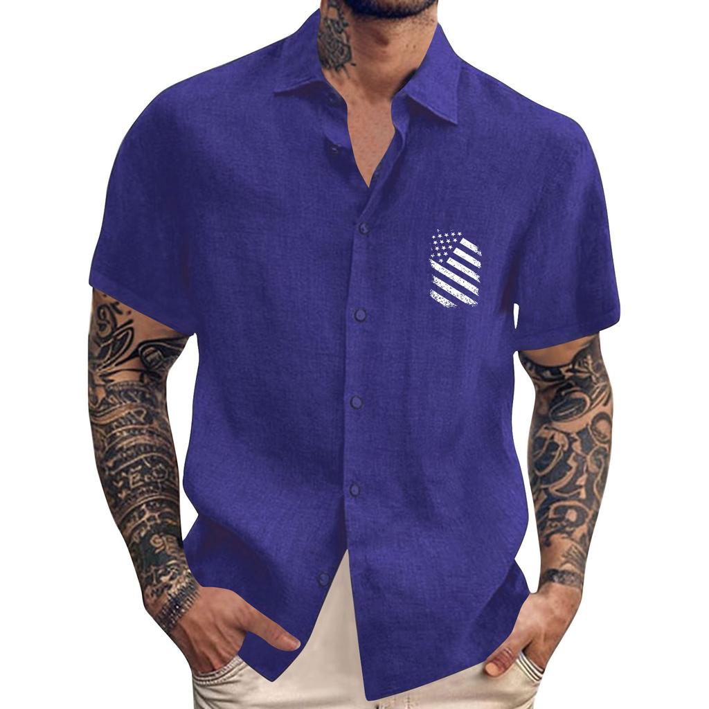 Men's Vintage Button Down Bowling Shirts Short Sleeve Summer Beach Shirt