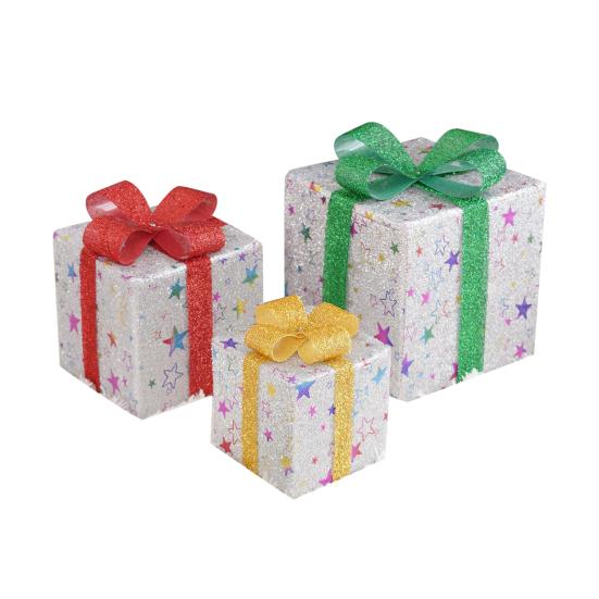 Christmas Light Gift Box Ornaments Set Holiday Cheer Glowing Lights Festive Holiday Tabletop Mantel Party Decor for Indoor Outdoor