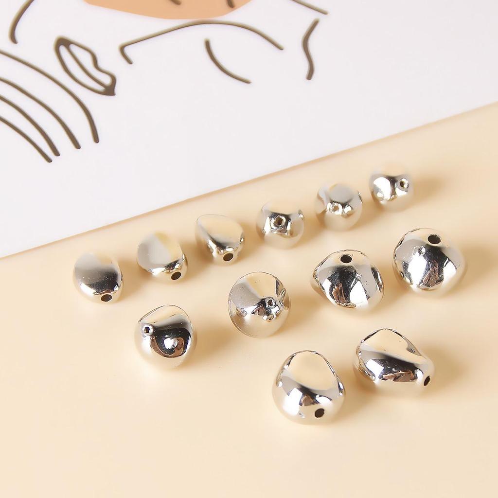 10 Irregular White Acrylic Silver Spacer Beads for DIY Jewelry and Earrings