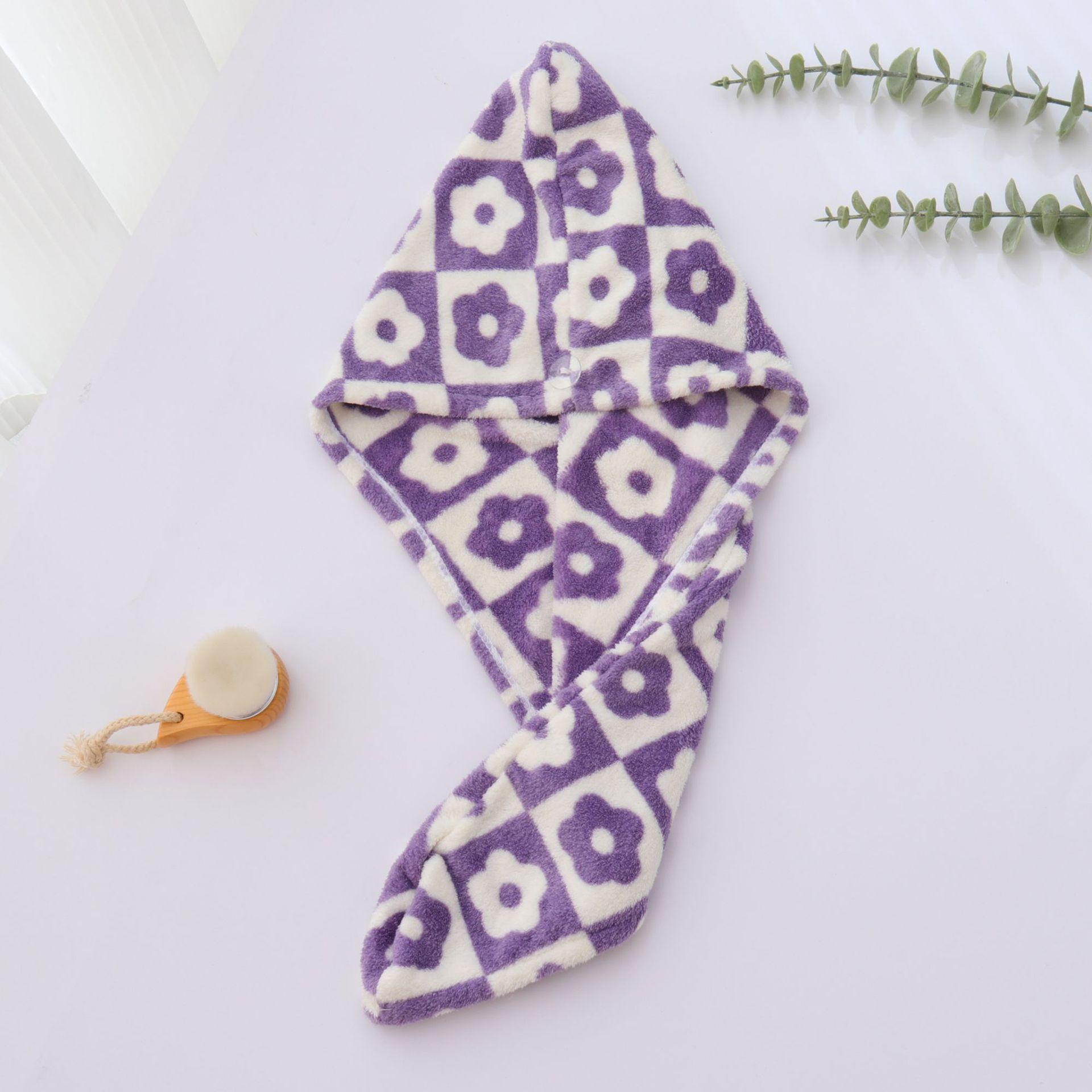 

Coral Fleece Printed Hair Drying Cap - Soft & Absorbent Head Wrap Towel for Adults & Students 25*65cm