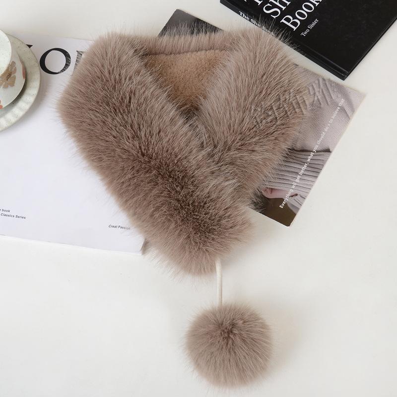 Faux Fox Fur Scarf Thickened Warm Luxury Texture Winter Women Neck Warmer Collar Shawl Fashionable Elegant