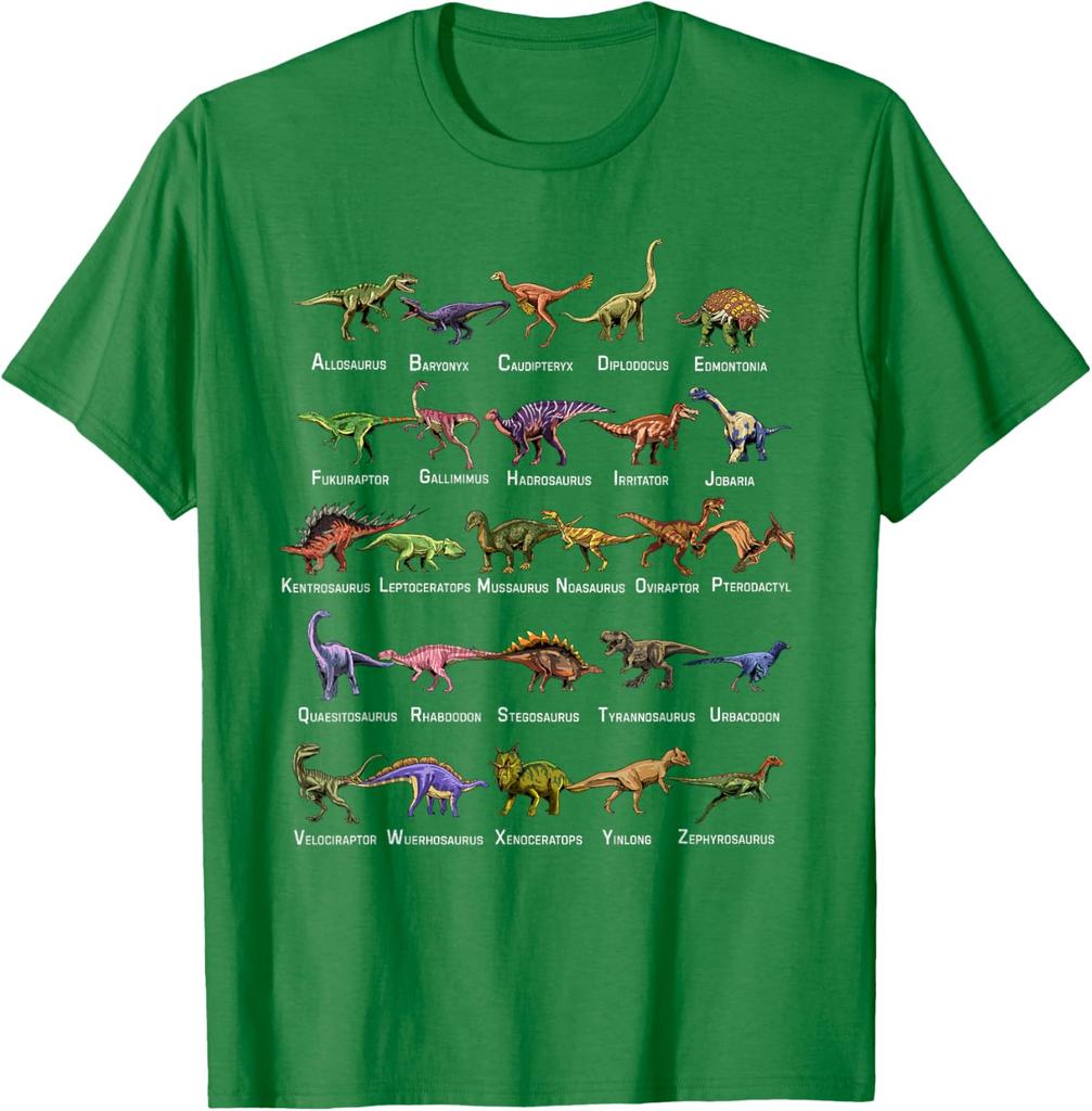 Dinosaur Alphabet Shirt Men's Cotton Graphic Tee Educational T-Shirt For Dino Lovers
