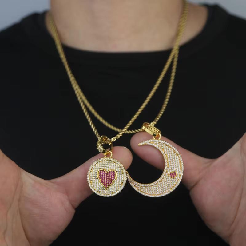 Dropshipping Ready Moon Heart Necklace Romantic Gift Jewelry for Couples золотой