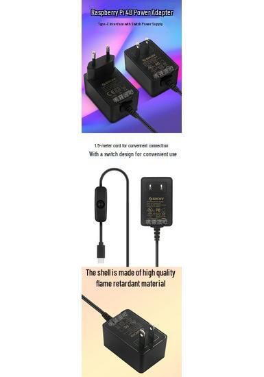 Raspberry Pi 4B Power Adapter, 1.5m, 5V 3A, Type-C, Switch, CE Certified