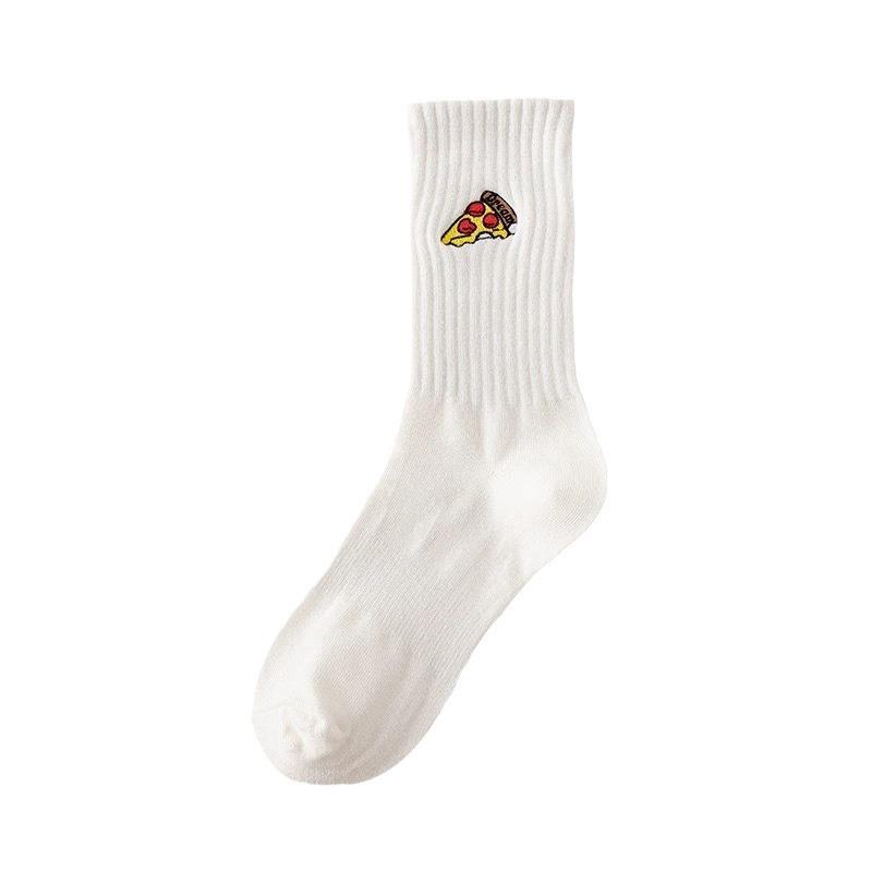 Japanese Version Of Trendy Brand Cartoon Pizza Burger Embroidered Socks Retro Outer Wear Sports Mid-Tube Cotton Socks