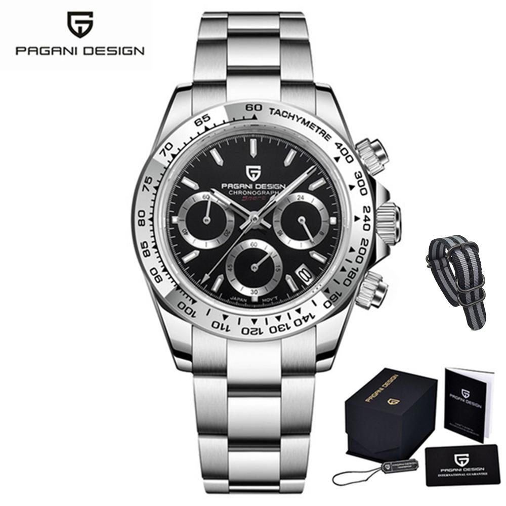 PAGANI DESIGN New Stainless Steel Bezel Men Quartz Wrist Watches Luxury Sapphire Glass Chronograph VK63 Watch Men