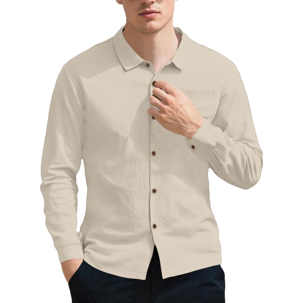 Mens Cotton Linen Shirt Spread Collar Spring Fall Button Down Shirt Lightweight Breathable Casual