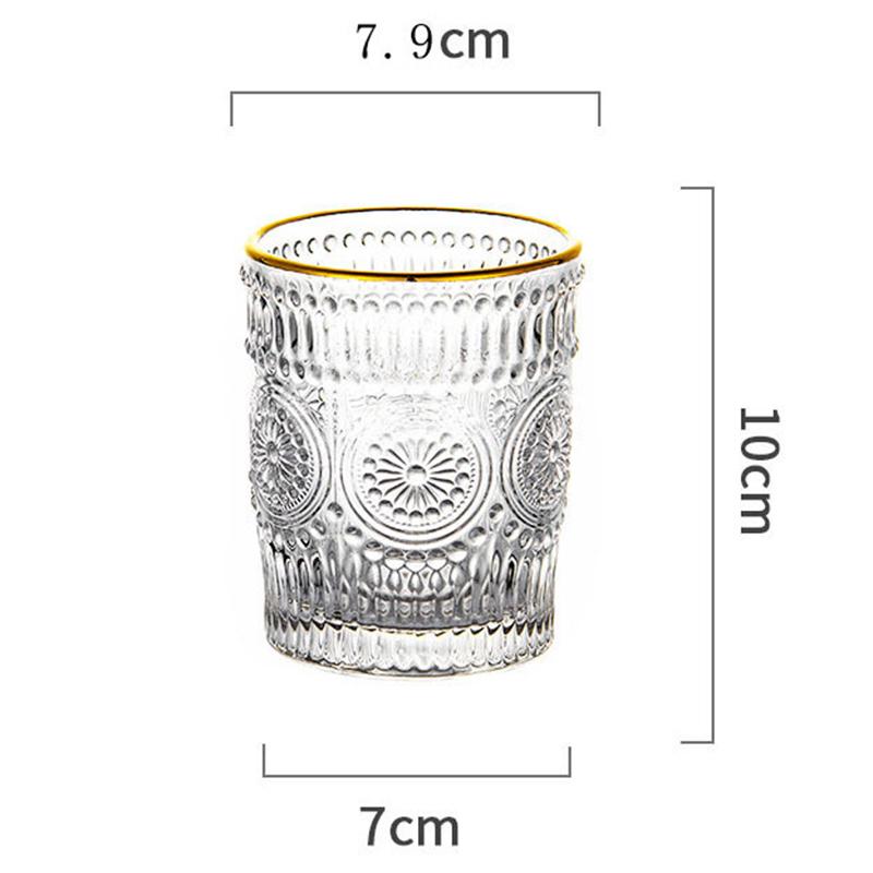 

2pcs/1pcs Gold Edge Glass 300ml/350ml Beverage Cup Flower Pattern Carving Water Cups Transparent Thickened Glass Wholesale Cups 1pcs