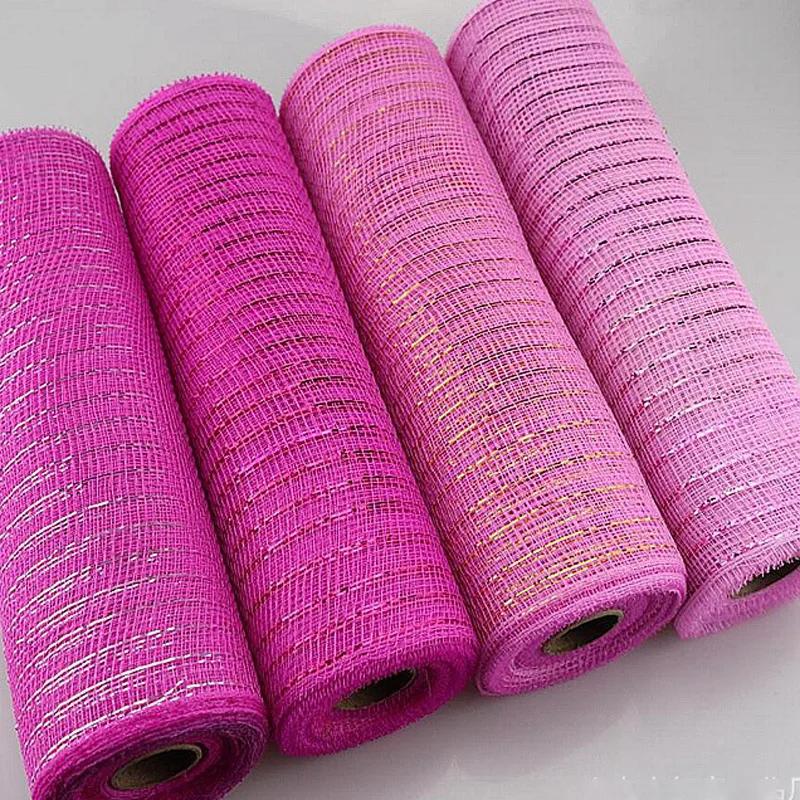 Pink and Gold Ribbon 1 Roll Gold Wire Mesh Ribbon for DIY Bows Garland Gift Wrapping Net Festival Home Decoration Accessories