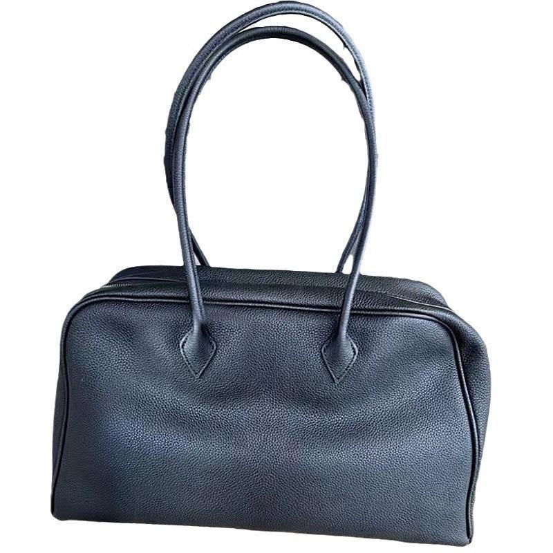 Top Layer Cowhide Niche Design Pillow Bag Bowling Bag Genuine Leather Large Capacity Single Shoulder Armpit Bag Boston
