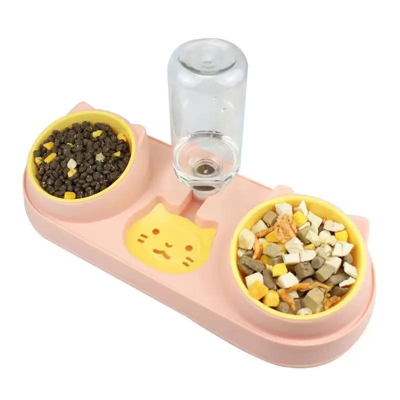 

3in1 Bowl Feeding and Water Cat Bowl for Pet Cat Food Utensils Cats Feeding Water Double Dog Cat Bowls with Water Dispenser розовый