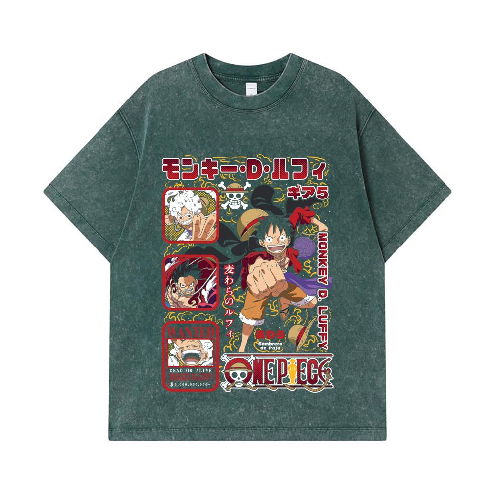 275 GSM Washed T-shirts 100% Cotton One Piece V78 Luffy Print Unisex Heavy Cotton T Shirt