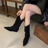 Middle Heel Pointed Head Thousand Gold Wind Fashion Boots European High Mercerized Cow Anti-velvet Stacking Boots Lazy Folded Short Boots