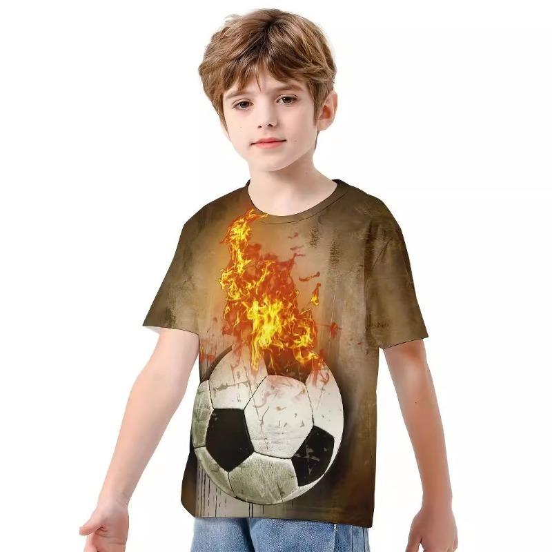 Summer Children's 3D Cartoon Football T-shirt Fashionable Children's Cool Short Sleeved Clothing Boys Girls Sports Shirt