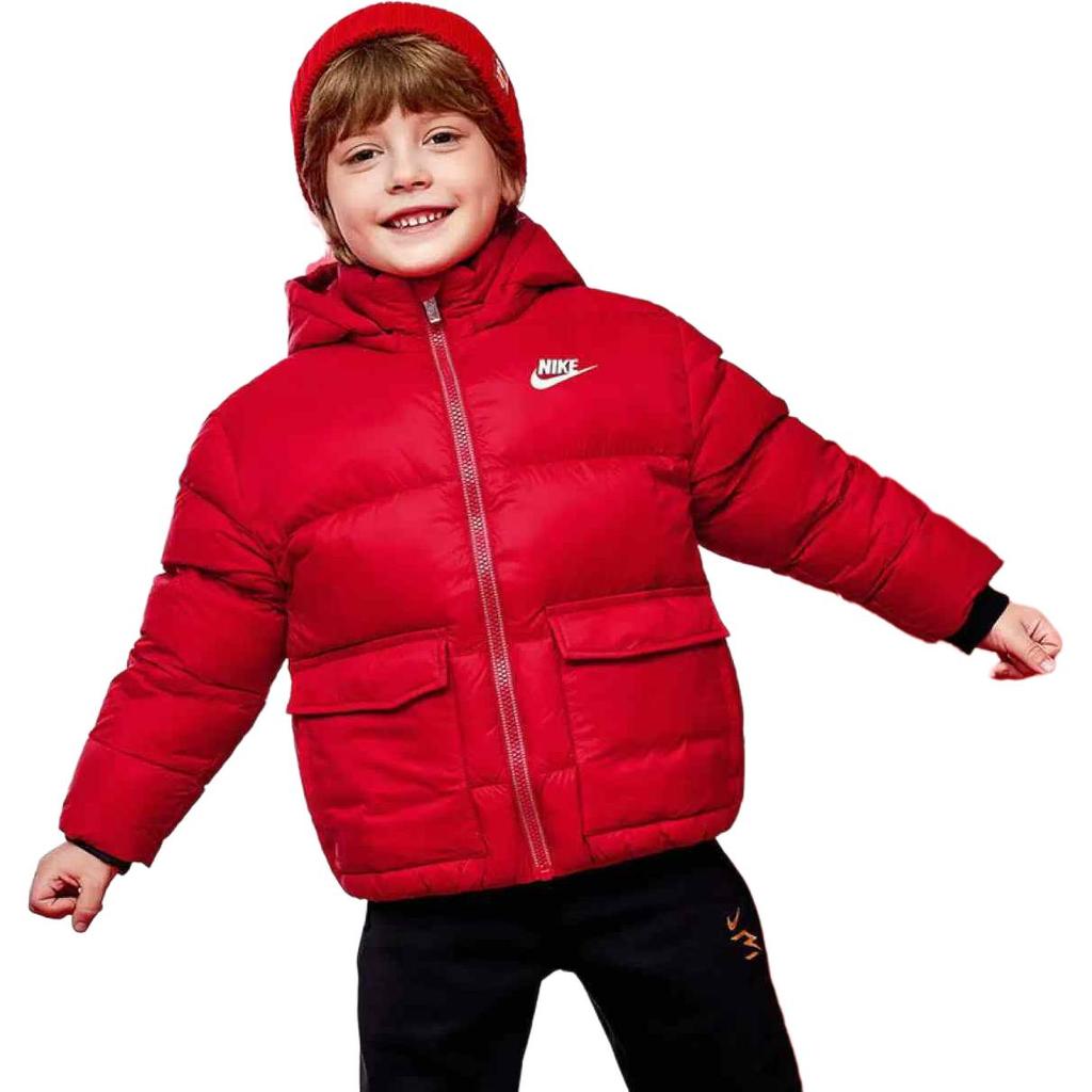 Nike Hooded Zipper Solid Color Spliced Long Sleeve Kids outerwear Academy-Red NY2342005GS-004