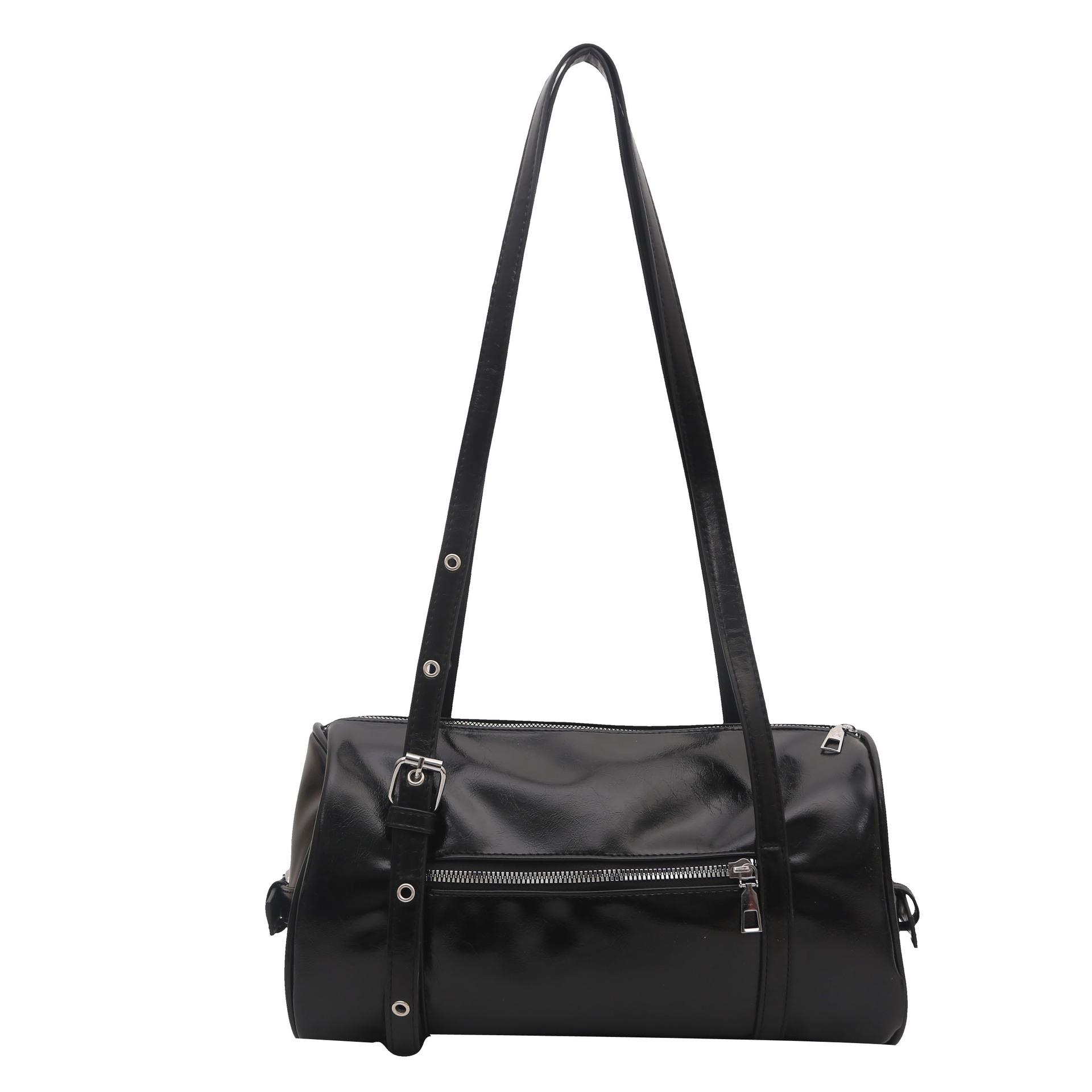 

Large capacity pillow bag retro oily leather bag women s versatile simple shoulder bag Boston commuter handbag чёрный