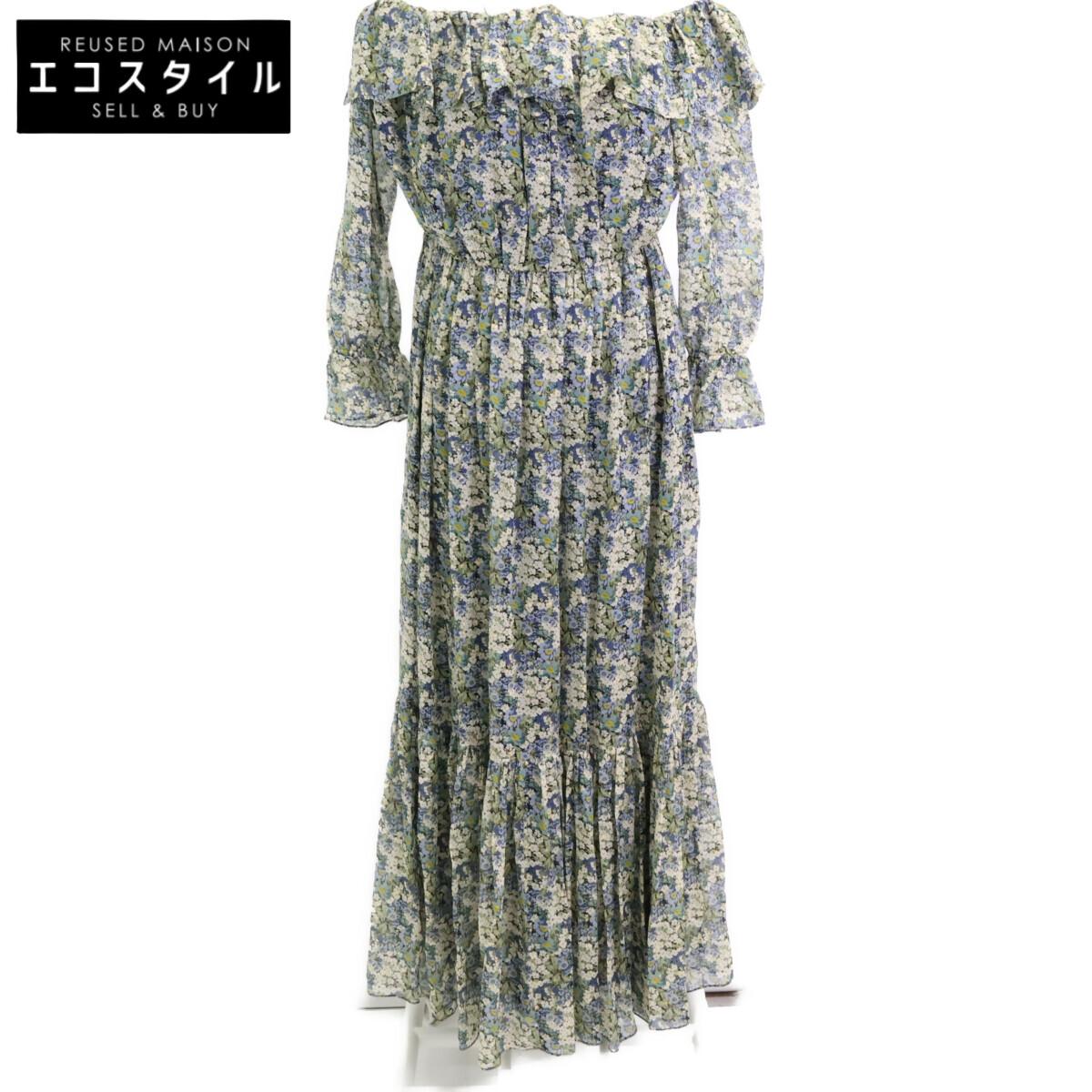 

CELINE [Excellent Condition/Domestically Authorized] 2R618179J Flower Print Silk Off-Shoulder Maxi Dress/ dress 36 BlueUsed