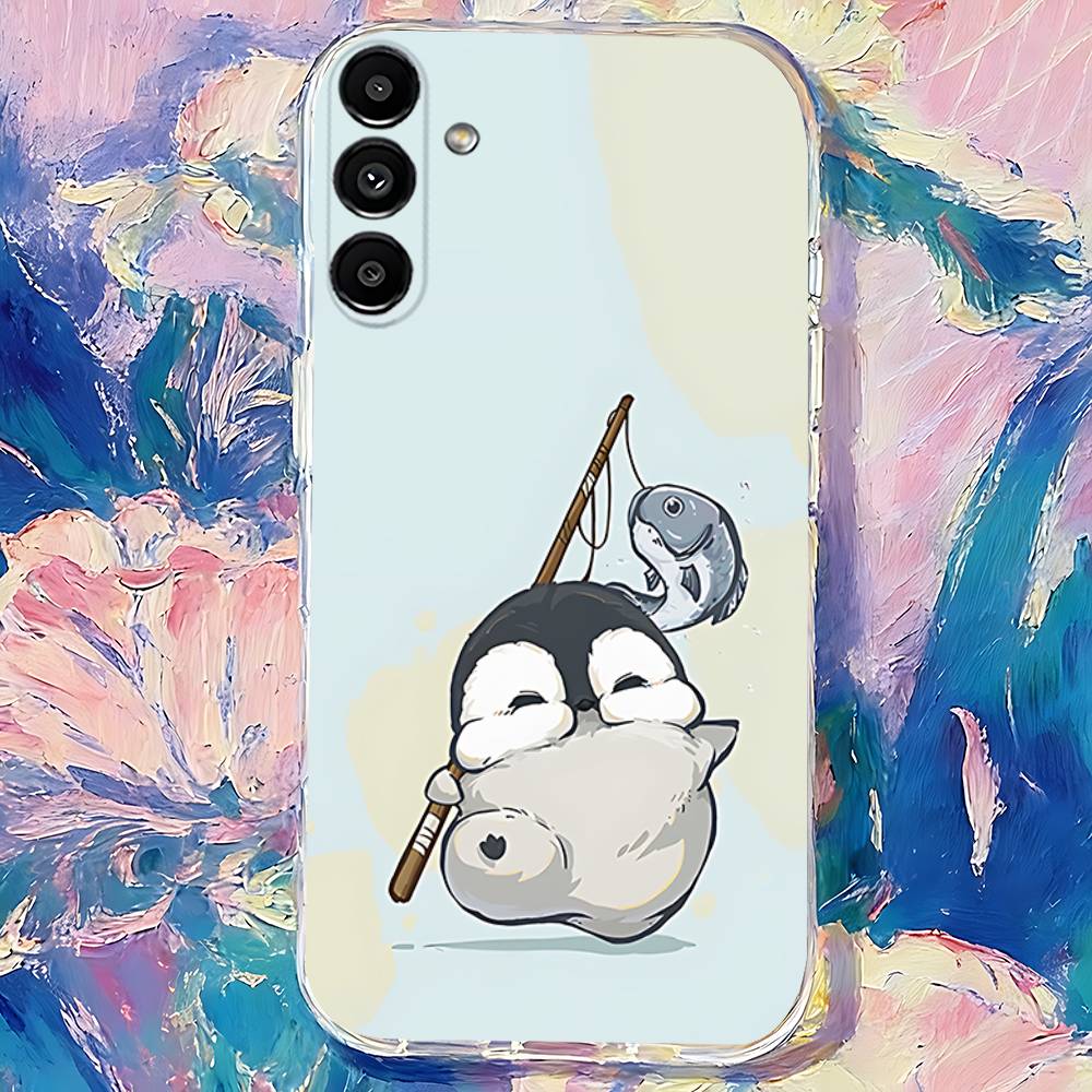 Cartoon Penguin Kawaii Cute Transparent TPU Case for  Samsung S21,S24,S30,S23,S25,S22,S20,S10,5G,FE,PIus,Lite,Ultra