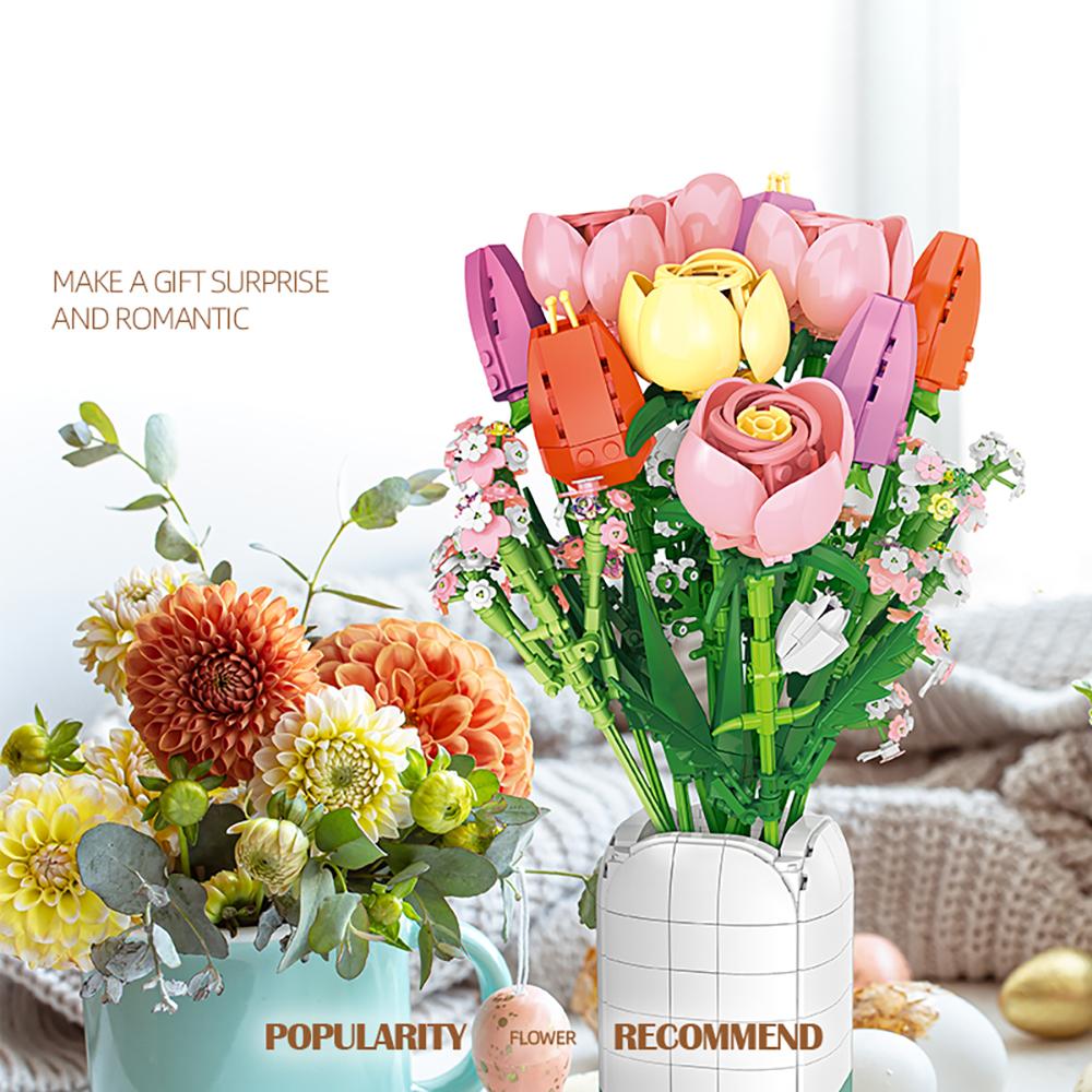 DIY Eternal Flower Bouquet Infinite Innovation Building Block Toys - Symbol of Love, Ideal Valentine's Day Gift for Girls